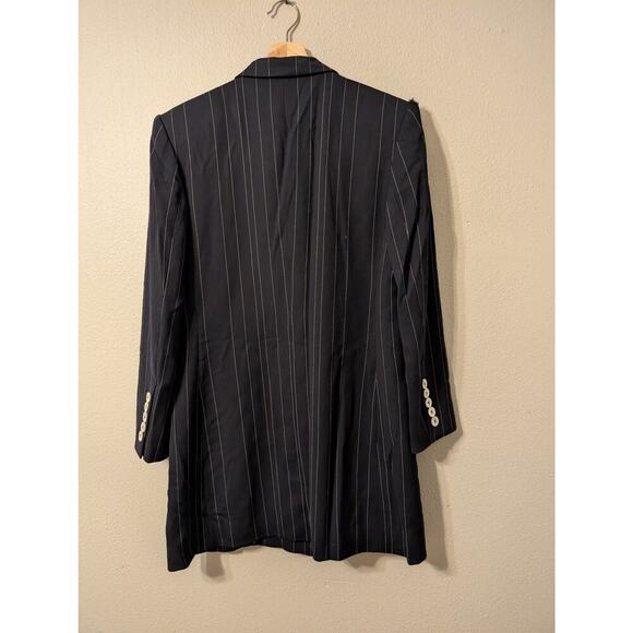 VINTAGE ESCADA MARGARETHA LEY 100% New Wool Pinstripe Double Breasted Long - Picture 2 of 10